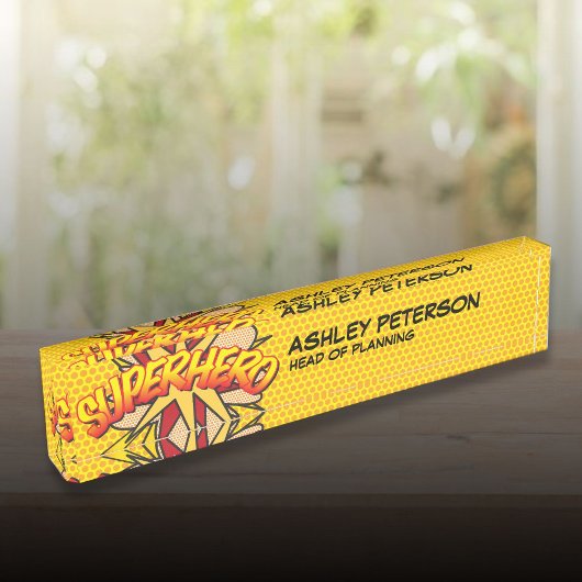 Porte-nom Pour Bureau SUPERHERO Fun Retro Comédie livre