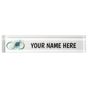 Porte-nom Pour Bureau Symbole d'infini avec plume de paon