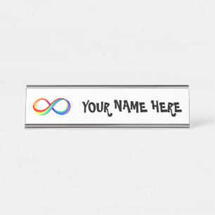 Porte-nom Pour Bureau Symbole d'infinité arc-en-ciel stratifié
