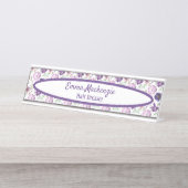 Porte-nom Pour Bureau Symbole du bureau de fleurs violettes de la statio (Devant)