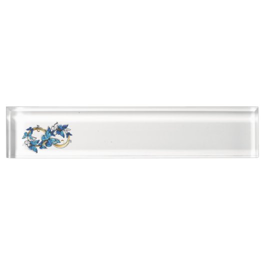 Porte-nom Pour Bureau Symbole infini de papillons Morpho bleus (Devant)