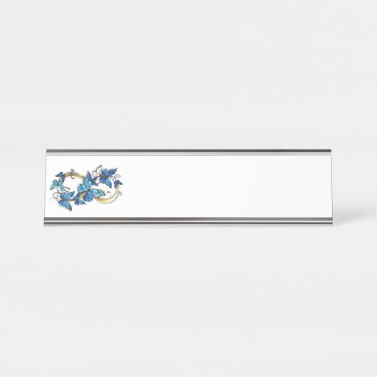 Porte-nom Pour Bureau Symbole infini de papillons Morpho bleus (Devant)