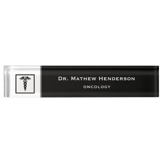 Porte-nom Pour Bureau Symbole Médicale du docteur Caduceus (Devant)