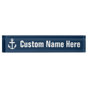 Porte-nom Pour Bureau Symbole nautique blanc/bleu d'Ancre