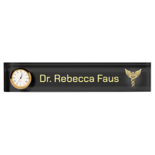 Porte-nom Pour Bureau Symbole Polygonal Or Caduceus