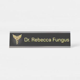 Porte-nom Pour Bureau Symbole Polygonal Or Caduceus
