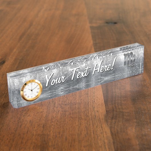 Porte-nom Pour Bureau Symbole Virgo Zodiac Grunge Argent Style désaffect (Taille)