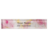 Porte-nom Pour Bureau Table d'affaires en marbre rose et or (Devant)