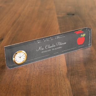 Porte-nom Pour Bureau Tableau noir et professeur d'école de la pomme rou