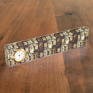 Porte-nom Pour Bureau Tache Brown et dorée, pièces rectangulaires sculpt