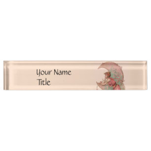PORTE-NOM POUR BUREAU TAROTS/ LADY DE LA LUNE, FLEURS EN ROSE