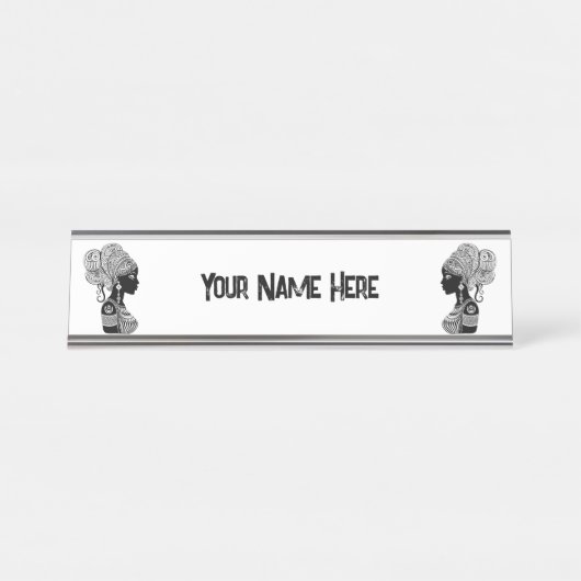 Porte-nom Pour Bureau Tatouage Tribal Portrait de Fille Africaine (Devant)