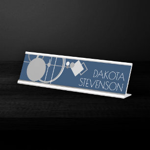 Porte-nom Pour Bureau Tattoos Line Art   Marque bleu et gris de la Marin