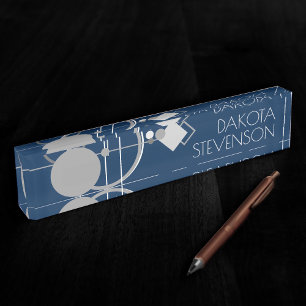 Porte-nom Pour Bureau Tattoos Line Art Marque bleu et gris de la Marin