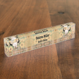 Porte-nom Pour Bureau Taureau Rustique Ouest Taureau Tôlerie Tissu bois