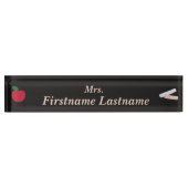 Porte-nom Pour Bureau Teacher Desk Nameplate – Custom Black – Red Apple (Devant)