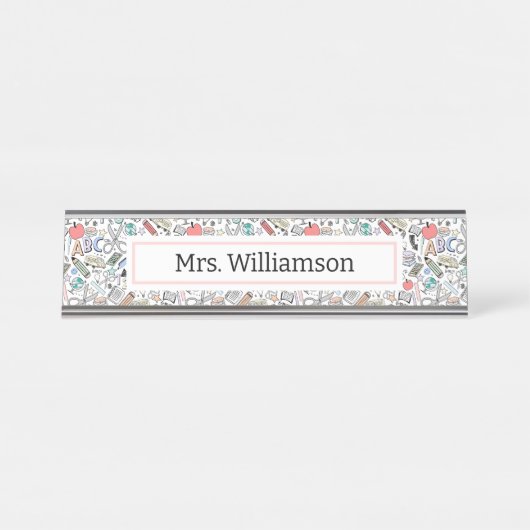 Porte-nom Pour Bureau Teacher Doodle Icon Fun (Devant)