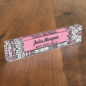 Porte-nom Pour Bureau teintes féminines en rose, blanc et noir (Taille)