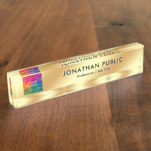 Porte-nom Pour Bureau Téléchargez votre logo professionnel Elegant Gold