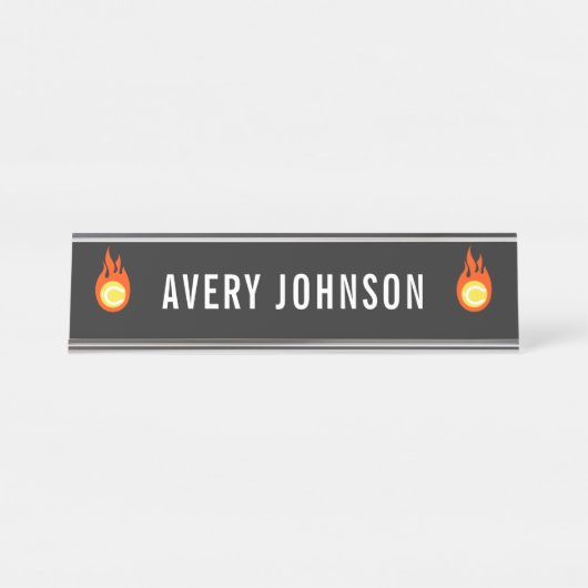 Porte-nom Pour Bureau Tennis Ball on Fire Cool moderne Custom Name Playe (Devant)