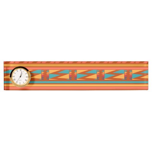 Porte-nom Pour Bureau Terracotta Abstrait Aztec Tribal Print Motif (Devant)