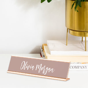 Porte-nom Pour Bureau Terre Tone Terracotta Sketted Cursive Script