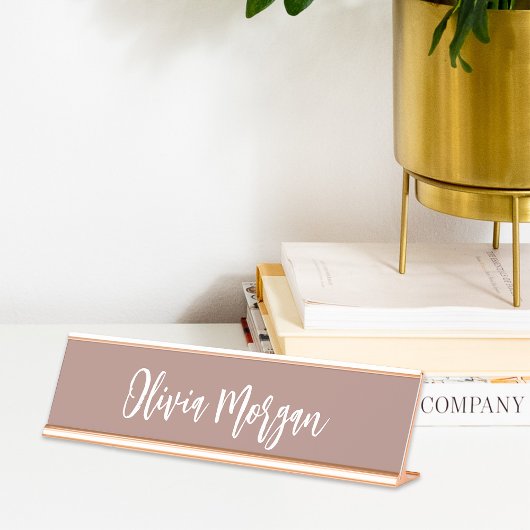 Porte-nom Pour Bureau Terre Tone Terracotta Sketted Cursive Script