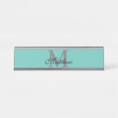 Porte-nom Pour Bureau Texte initial et nom personnalisé turquoise (Devant)