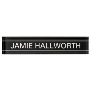 Porte-nom Pour Bureau Texte personnalisable Bold Modern Black & White