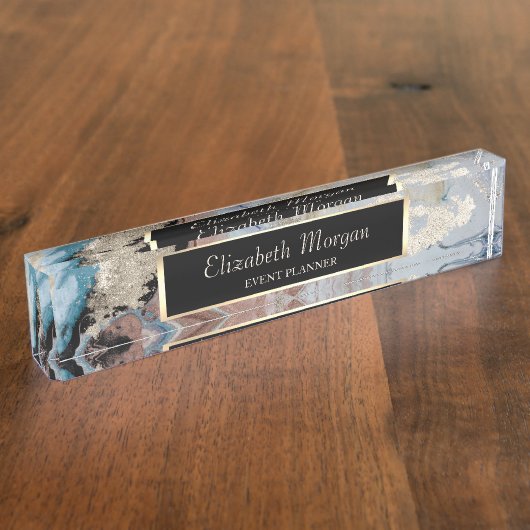 Porte-nom Pour Bureau Texture cool en marbre d'or (Taille)