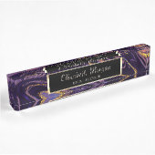 Porte-nom Pour Bureau Texture de marbre violet or cool