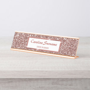 Porte-nom Pour Bureau Texture de paillettes de faux or rose et texte per