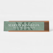 Porte-nom Pour Bureau Texture de pierre élégante Monogramme vert foncé N (Devant)