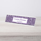 Porte-nom Pour Bureau Texture de scintillement violet faux avec texte pe (Devant)