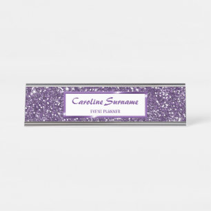 Porte-nom Pour Bureau Texture de scintillement violet faux avec texte pe
