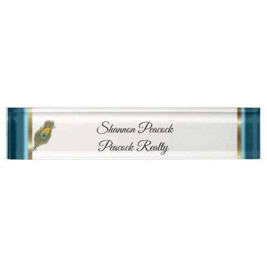 Porte-nom Pour Bureau Thème de paon avec la plume (Devant)