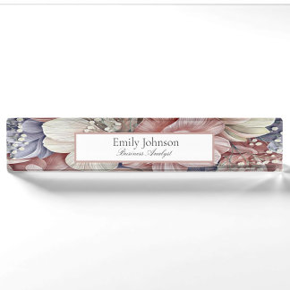 Porte-nom Pour Bureau thème feuille des fleurs rose violet