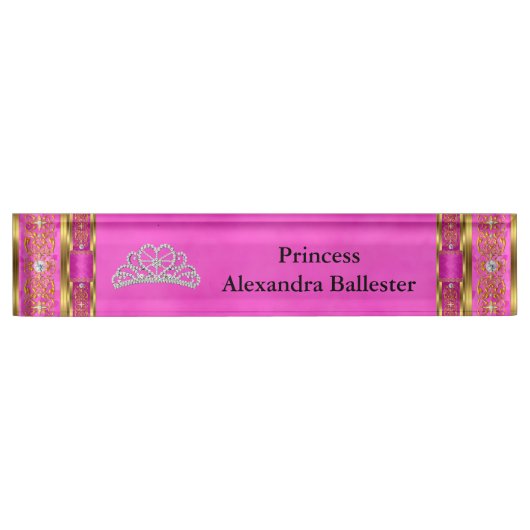 Porte-nom Pour Bureau Tiara Princess Hot Pink Gold Nom (Devant)