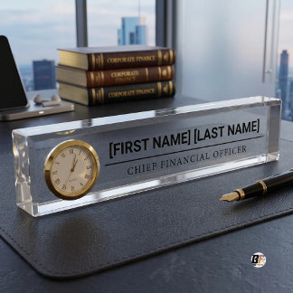 Porte-nom Pour Bureau Titre de CFO Typographie Professionnelle Or Clair