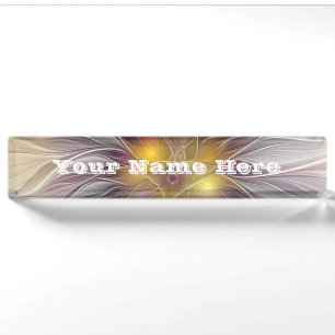 Porte-nom Pour Bureau Titre de fleur abstraite fractale colorée lumineus