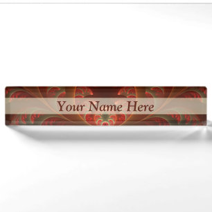 Porte-nom Pour Bureau Titre fractal abstrait moderne orange rouge lumine