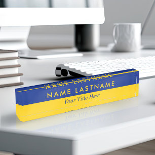 Porte-nom Pour Bureau Titre moderne en gras demi-jaune bleu marine