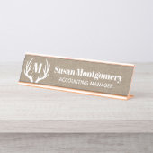 Porte-nom Pour Bureau Toile de jute blanche rustique de Faux (Devant)