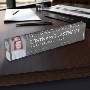 Porte-nom Pour Bureau Toile grise - nom, titre professionnel et photo