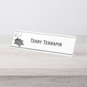 Porte-nom Pour Bureau Tortue de mer noire et blanche Personnalisée