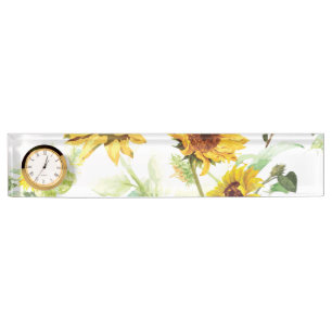 Porte-nom Pour Bureau Tournesol d'aquarelle