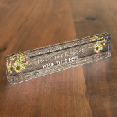 Porte-nom Pour Bureau Tournesol en bois Calligraphie manuscrite rustique (Taille)