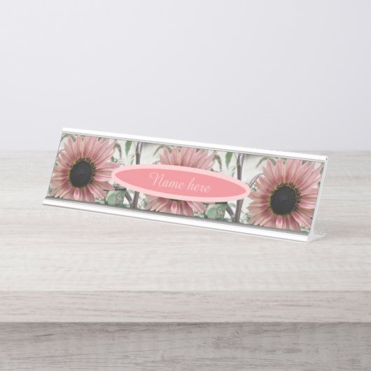 Porte-nom Pour Bureau Tournesol rose pâle Personnalisé (Devant)