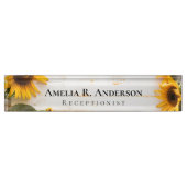 Porte-nom Pour Bureau Tournesol rustique en bois de grange blanche (Devant)