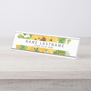 Porte-nom Pour Bureau Tournesols Optimistes Titre Blanc Personnalisé